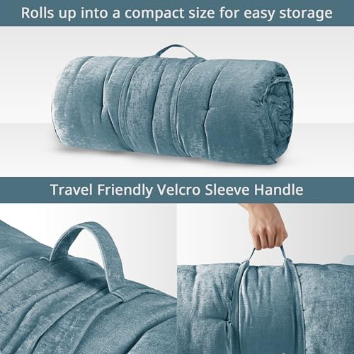 Intelligent Design Foldable Lightweight Lounge Floor Pillow 27" x 74" Aqua | Edelia Poly Chenille Soft Sheen Cushion, Tufted Seat for Meditation, Game Playing, Yoga, Reading with Travel Wrap - color: Aqua
