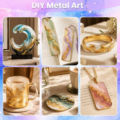 Metallic Alcohol Ink Set - 24 Colors, 10ml Each, Shimmer Mixatives for Resin, Yupo, Coaster, Painting, Tumbler Cup Making