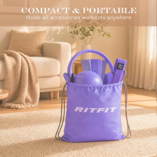 RitFit Pilates Ring 14 Inch Magic Fitness Circle for Inner Thigh Toning | Bonus Workout Guide & Storage Bag Included, Lightweight & Portable, Pilates Yoga Full Body Toning - style: Purple Kit