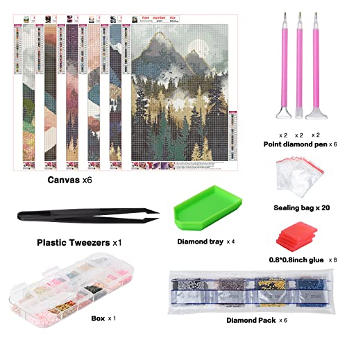 abcGoodefg Diamond Art Kits for Adults 6 Pack, DIY 5D Diamond Art Paintings Landscape Mountain Set Round Full Drill Paint by Diamonds, 12x16 inch - color: Mountain