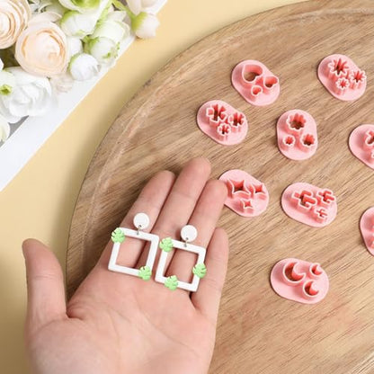 10 PCS Polymer Clay Cutters, Flower Petal Clay Cutter for Earrings Making 10 Shapes Floral Leaf Heart Moon Clay Molds DIY Jewelry Tools