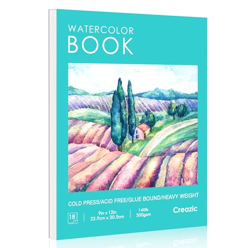 Creazic Watercolor Paper Pad, 9"x12" Water Color Paper (140lb/300gsm, 18 Sheets) - Artist Grade for Watercolor, Acrylic, Gouache & Drawing - Art Sketchbook, Watercolor Journal for Adults & Kids, Teal - color: Teal, size: 9" x 12" Glue Bound