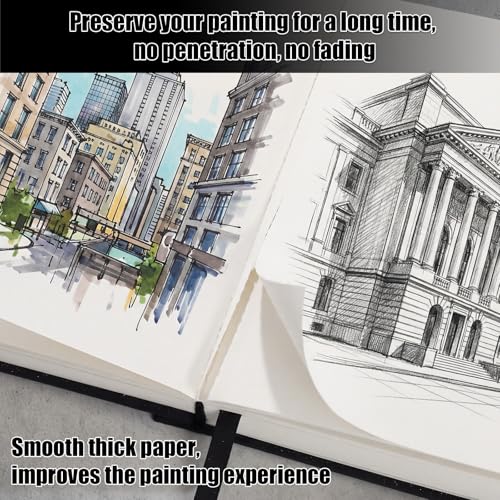 Hardcover Sketch Book 8.5 × 11 in, 180gsm, 80 Sheets, Black | Acid-Free Thick Paper, Marker And Pencil Friendly, Perforated Pages, Elastic Band, Back Pocket - size: 8.5×11 Inch (1 Pack)