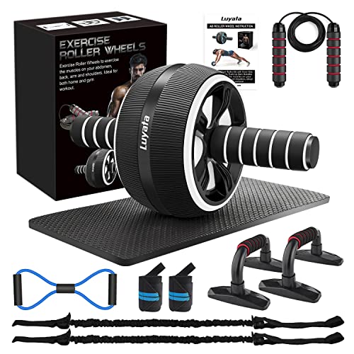 Ab Roller Wheel, 10-In-1 Ab Exercise Wheels Kit with Resistance Bands, Knee Mat, Jump Rope, Push-Up Bar - Home Gym Equipment for Men Women Core Strength & Abdominal Exercise - color: Black