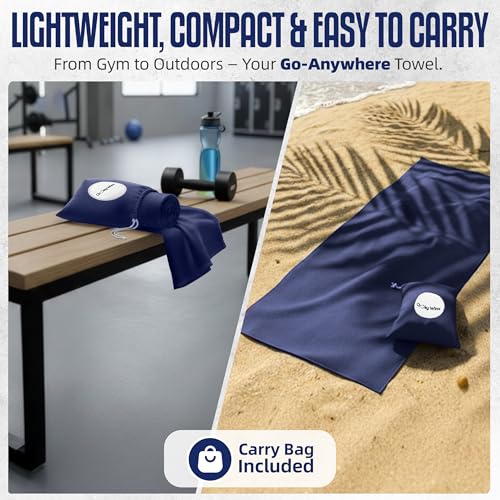 CHEEKY WINX Microfiber Gym Towel – Highly Absorbent Microfiber Sweat Towel, Quick-Dry Lightweight Design, Odour-Resistant Fabric, Matching Carry Bag, Navy Blue, Regular (90 x 50 cm) - color: Navy Blue, size: Regular
