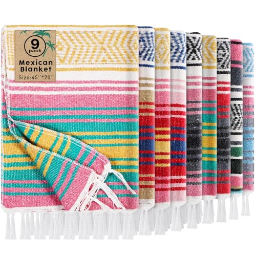 Peryiter 9 Pcs Mexican Yoga Blanket Striped Falsa, 45x70,Pastel Colors - color: Pastel Colors