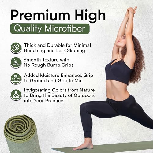 Yoga Mat Towel - Double Sided Microfiber Yoga Towel - Sweat Absorbent Non Slip Hot Yoga Towel - Lightweight, Quick Drying Pilates Mat Towel - 73" x 26", Sage