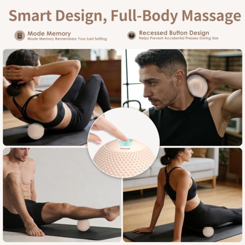 Heating Vibrating Massage Ball with 7 Modes & Memory Function | Electric Massage Ball with Recessed Button Design for Myofascial Release, Deep Tissue & Trigger Point Therapy (Beige) - color: Beige