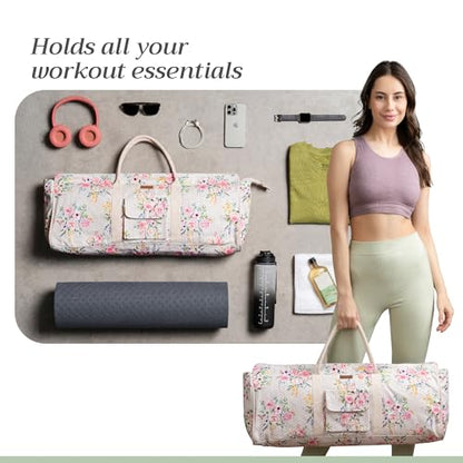 Maison d' Hermine Yoga Mat Duffle Bag Gym Tote Yoga Mat Carry Bag | Cylindrical bag for Woman Men Gifts Adjustable shoulder straps with Drawstring Water Bottle Pocket and zipper pocket - color: Sweet Rose Lavender, style: Yoga Mat Tote