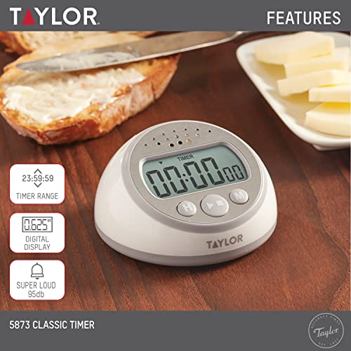 Taylor Digital Timer Counts Up and Down for School, Learning, Projects, and Kitchen Tasks, Super Loud Digital Timer, Gray | Learning, Projects, and Kitchen Tasks, Super Loud Digital Timer, Gray