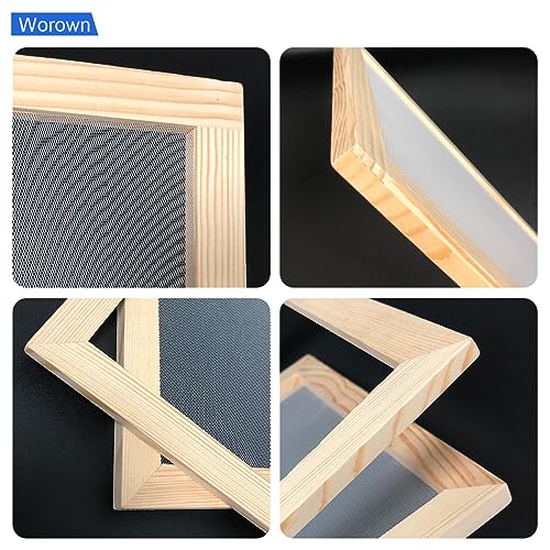 Worown Paper Making Screen Kit, 4 Sizes (A4, A5, A6, A7) Wooden Mould and Deckle with Mesh Set, Papermaking Frame Kit, DIY Handmade Craft Supplies for Paper Making - size: A4, A5, A6, A7