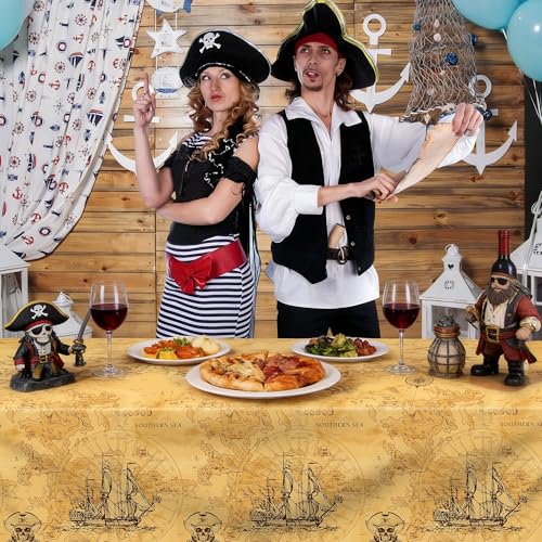 Kochorie 2 Pieces Pirate Party Tablecloth Treasure Map Tablecover Nautical Adventure Plastic Tablecloth Navigation Supplies for Treasure Theme Birthday Party Decorations - style: Pirate