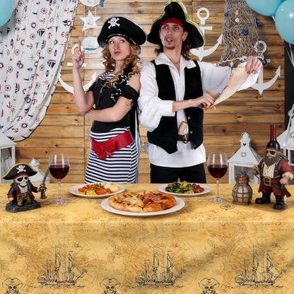 Kochorie 2 Pieces Pirate Party Tablecloth Treasure Map Tablecover Nautical Adventure Plastic Tablecloth Navigation Supplies for Treasure Theme Birthday Party Decorations - style: Pirate