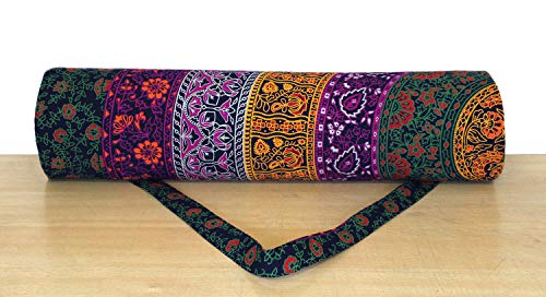 INDIAN CRAFT CASTLE ICC Yoga Mat Bag Carrier Full-Zip Exercise Yoga Mat Carry Bag for Women Men with Multi-Functional Storage Pockets and Adjustable Shoulder Strap 26X6 Inches - style: Purple 6 Flower