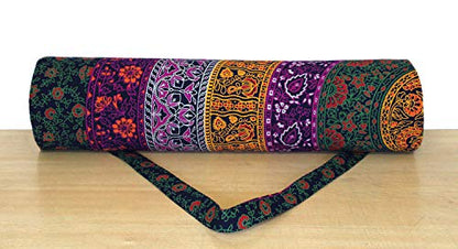 INDIAN CRAFT CASTLE ICC Yoga Mat Bag Carrier Full-Zip Exercise Yoga Mat Carry Bag for Women Men with Multi-Functional Storage Pockets and Adjustable Shoulder Strap 26X6 Inches - style: Purple 6 Flower
