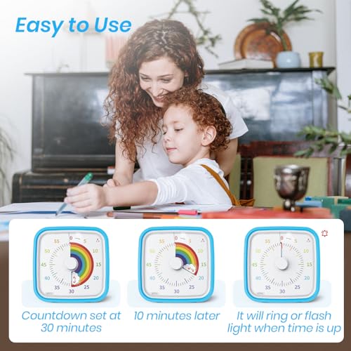 Yunbaoit Rainbow Visual Timer for Kids, 60-min Countdown Timer, Blue - color: Blue Rainbow