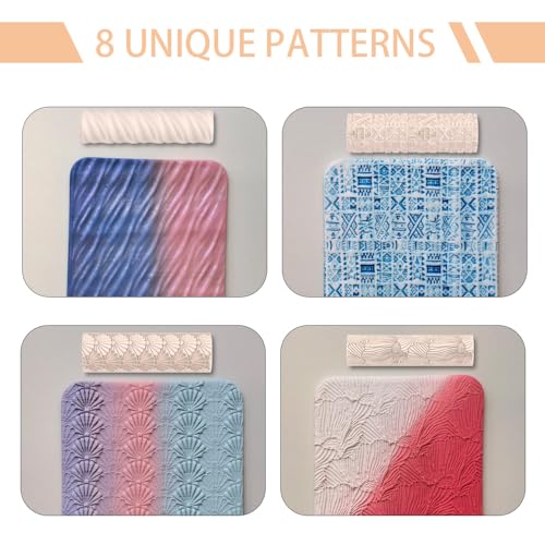 8 Pcs Polymer Clay Texture Roller, Texture Roller for Clay, 3.15 in x 0.79 in Pottery Texture Rollers for Jewelry Making, Like Texture Sheets, Work with Polymer Clay Cutters - color: flesh color