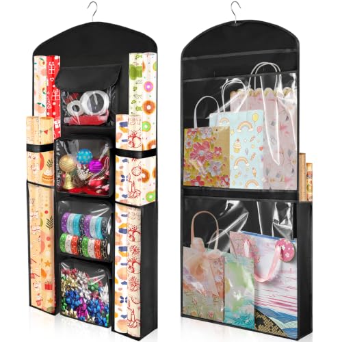 Hanging Gift Wrapping Paper Organizer Storage, Over Door Wrap Storage Bag - color: Black