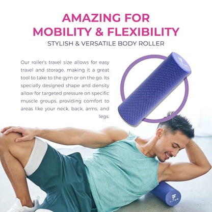 FitOn - 12"x4" Travel Sized Recovery Roller & 2-Pack of Yoga Blocks Bundle - Workout Equipment Set for Gym and Home Exercise - Workout with Durable Foam Roller & High-Density EVA Foam Yoga Blocks