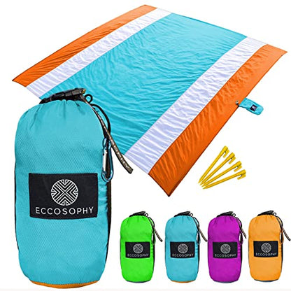 ECCOSOPHY Sandproof Beach Blanket, Oversized Sand Free Mat 9x10 ft - color: Blue