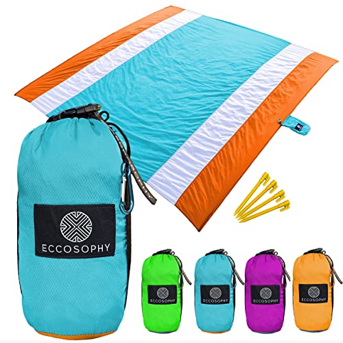 ECCOSOPHY Sandproof Beach Blanket, Oversized Sand Free Mat 9x10 ft - color: Blue