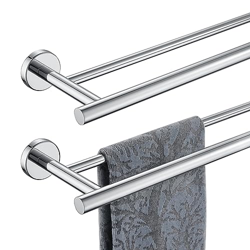 JQK Chrome Towel Bar, 27 Inch 304 Stainless Steel Thicken 0.8mm Double Bath Towel Rack for Bathroom, Towel Holder Polished Chrome Wall Mount, Useable Length 24 Inch 2 Pack, TB100L24-CH-P2 - color: Polished Chrome, size: 27 Inch (2 Pack)