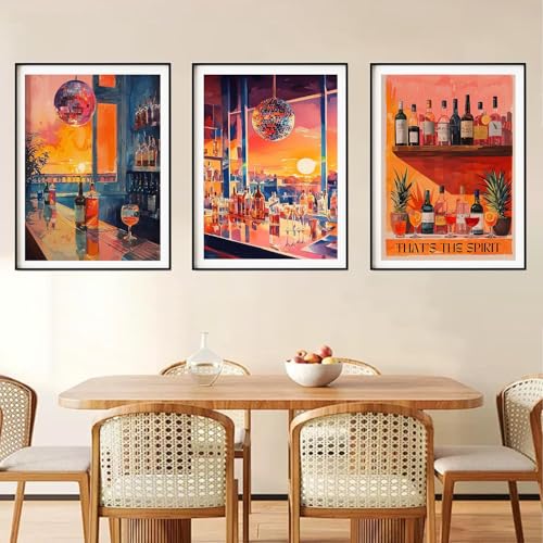 DAZZLEDOTS 3 Pack Diamond Art Kits Vintage Cocktail Round Diamond Painting | 5D DIY Round Full Drill Diamonds Dots for Beginners, Cocktail Gem Art for Home Wall Decor 12 x 16 Inch - color: DT034
