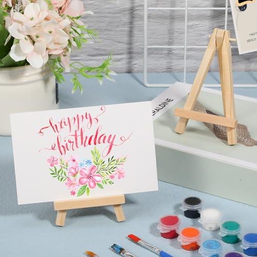 100 Pieces Mini Wooden Easel Stands Tripod Display Tabletop,5 Inch | For Artist Painting Business Cards Photos, Canvas Holder Wedding Table Numbers Party Favors Gift, Natural Wood Tripod Frame - size: 5 Inch