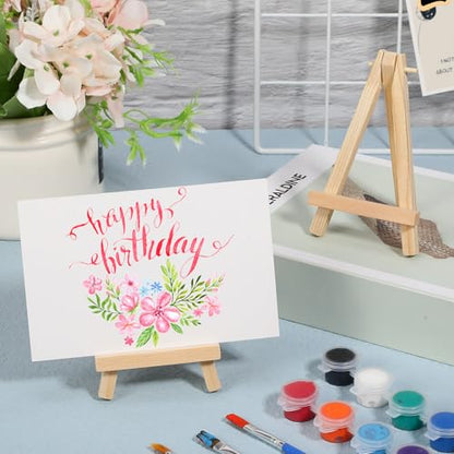 100 Pieces Mini Wooden Easel Stands Tripod Display Tabletop,5 Inch | For Artist Painting Business Cards Photos, Canvas Holder Wedding Table Numbers Party Favors Gift, Natural Wood Tripod Frame - size: 5 Inch