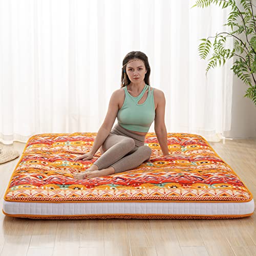 Dr.Futon Japanese Floor Futon Mattress Extra Thick Folding Roll Up Bed Topper Mat for Guest Lounger and Tavel Tradional Pattern - color: Indiana, size: Twin