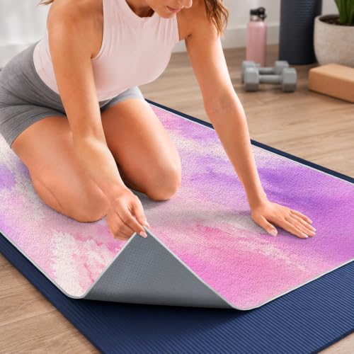 Yoga Mat Towel Non Slip Ultra-Absorbent Hot Yoga Towel, Super Stylish Printed Sweat Hot Yoga Towel, Ideal for Home, Workouts, Pilates, Yoga, 72 x 27in, Purple & Pink Tie Dye - color: Purple & Pink Tie Dye