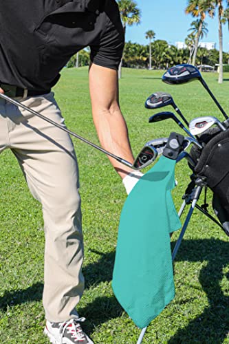 Magnetic Golf Towels for Golf Bags with Clip & Ultra Strong Magnet - Waffle Weave Microfiber Towel for Secure Hold on Bags & Carts - Ideal Club Cleaner & Accessories - Aqua - color: Aqua