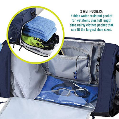 Ultimate Gym Bag 2.0: The Durable Crowdsource Designed Duffel Bag with 10 Optimal Compartments Including Water Resistant Pouch - color: Blue, size: Medium (20")