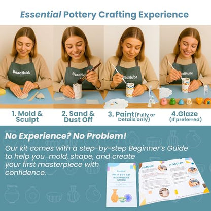 Pottery Kit for Beginners 2.2Lbs Air Dry Clay for Adults with Sculpting Tools, Paint, Glaze, Air-Dry Modeling Clay Molding, Sculpt & Painting Set, Hobby Date Night DIY Art Craft Kits -Standard (White)