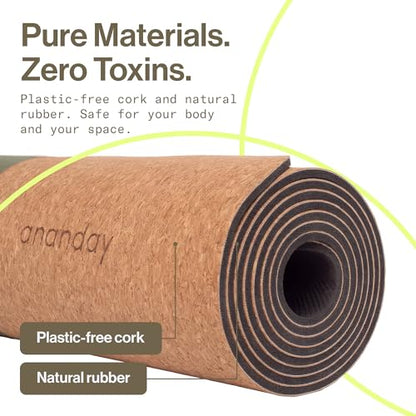 Ananday Premium Cork Yoga Mat - Sustainable, Non-Toxic & PVC-Free, Non-Slip, Perfect for Hot Yoga, Pilates & Exercise - Cushioned for Superior Comfort & Support