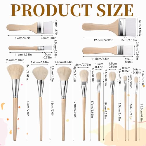 Mop Brush for Acrylic Painting, 12 Pieces Versatile Blending Brush Paint Brushes for Acrylic Painting Goat Hair Paint Brushes Set with Wooden Handle for Watercolor Oil Face Body Art
