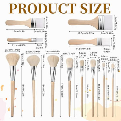 Mop Brush for Acrylic Painting, 12 Pieces Versatile Blending Brush Paint Brushes for Acrylic Painting Goat Hair Paint Brushes Set with Wooden Handle for Watercolor Oil Face Body Art