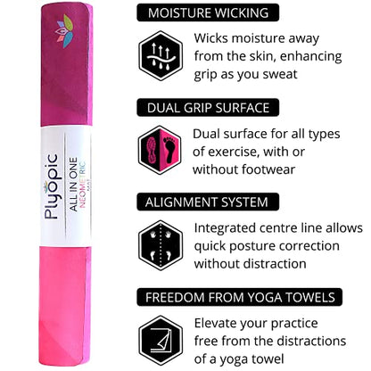 Plyopic All In One Yoga Mat | Luxury Sweat-Grip Mat/Towel Combo | Ideal for Yoga, Hot Yoga, Bikram, Pilates, Workout & Exercise | Eco-Friendly Natural Rubber - color: Neometric