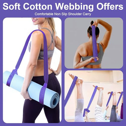 Yoga Mat Carrier Strap Adjustable Cotton Sling for Large Thick Mats 2 in 1 Carrying Strap and Stretching Band - color: Purple