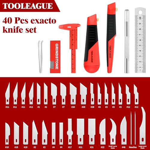 TOOLEAGUE 40Pcs Craft Knife Set, Precision Hobby Knife | with Plastic Storage Case, CRV Blades, for Pumpkin Carving, Modeling