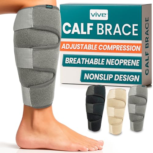 Vive Calf Brace - Adjustable Shin Splint Support - Lower Leg Compression Wrap Increases Circulation, Reduces Muscle Swelling - Calf Sleeve for Men and Women - Pain Relief (Gray) | Wrap Increases Circulation, Reduces Muscle Swelling - Calf Sleeve for Men a