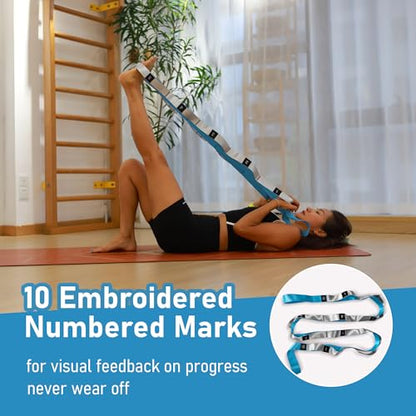 Stretch Bands for Exercise, Non Elastic Yoga Stretching Strap with Loops, 3.8cm x 2.45m, Stretching Bands for Physical Therapy, Yoga, Pilates, Dance, Gymnastics Exercise - color: Blue