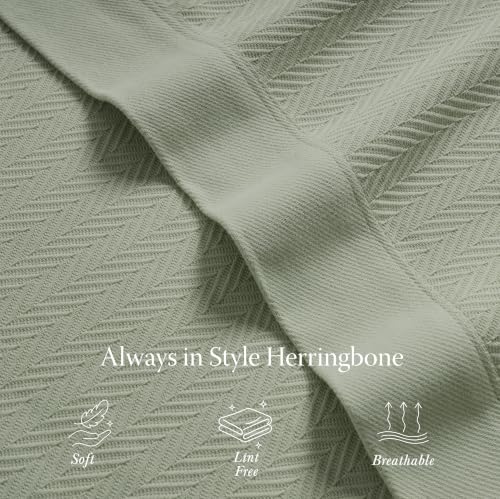 Threadmill Luxury 100% Cotton Twin Herringbone Blanket, Sage Green | All-Season Thermal Throw Blanket, Soft & Breathable, Cozy Moisture-Wicking, OEKO-TEX Certified, Machine Washable, 68x92 in - color: Sage Green, size: Twin (68" x 92")
