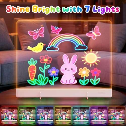 16" LumiBoard LED Drawing Board for Kids - 7 Colors & 10 Modes Rechargeable Acrylic LED Note Board with 7 Markers Cleaning Kit, Birthday Gifts for Kids/Girls/Teens - color: White