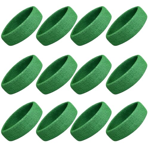 Sweatbands Sport Headbands for Men & Women, Sweat Head Bands Moisture Wicking Sport Headband Cotton Sweatbands for Basketball, Athletic Exercise, Running - color: Green 12 pcs