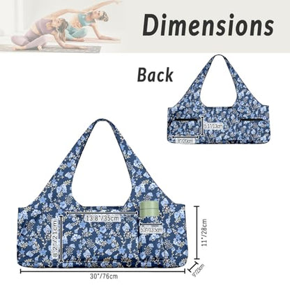 Yoga Mat Bag for Women Men Large Yoga Bag Travel - color: Blue Flowers