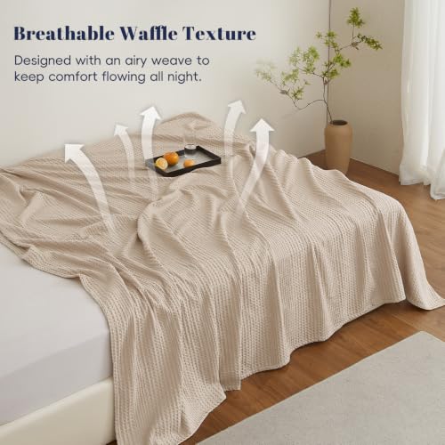 PHF Lightweight Waffle Weave Blanket King for Bed Light Tan 104"x90" - color: Light Tan, size: King(104"x90")