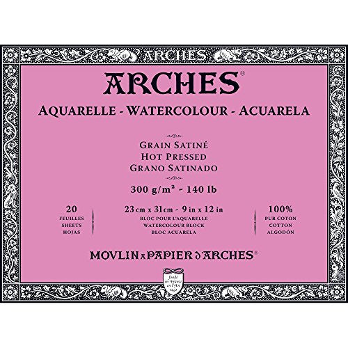 Arches Watercolor Paper Block, Hot Press, 9" x 12", 140 pound