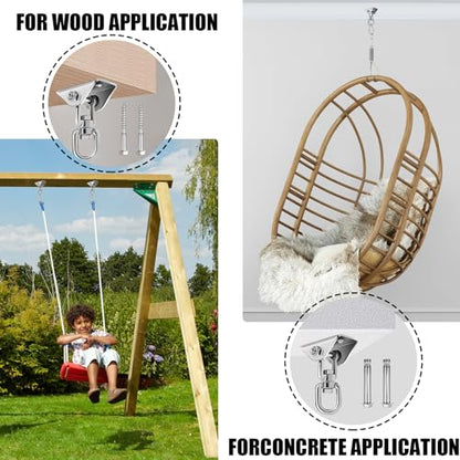 Hammock Hanging Kit Heavy Duty 360° Rotating Hanging Swing Hooks Stainless Steel Hammock Chair Hanging Kit Swing Ceiling Hook Snap with 1200LB Capacity for Yoga, Gym, Wood, Concrete (Silver) - color: Silver