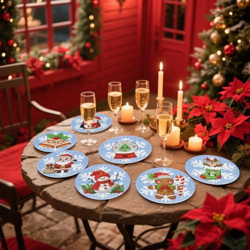 Mrnsiet 8PCS Christmas Diamond Art Coasters Kits with Holder, DIY Winter Diamond Painting Coasters for Adults, Non Slip Mosaic Dot Painting Coaster with Cork Pads for Beginners 4x4 Inch - color: Bdwy524-us